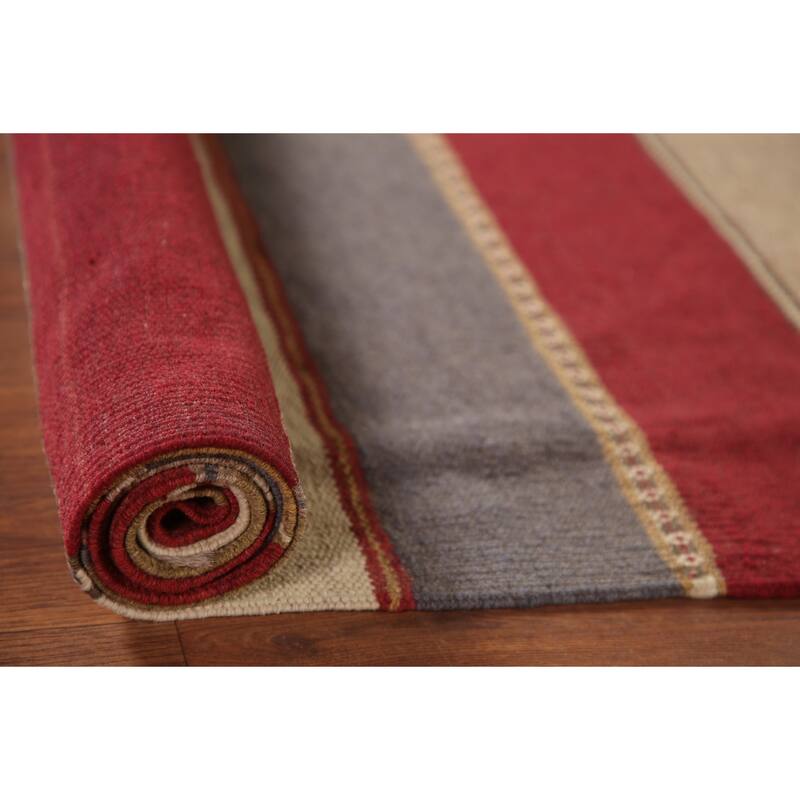 Striped Kilim Qashqai Persian Area Rug Flatweave Wool Carpet - 5'0" x 6'6"