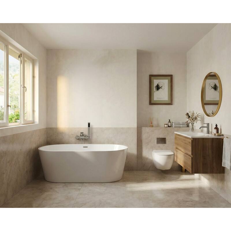 GRANDJOY Wall-mount Waterfall Bathtub Faucet with Handheld Shower