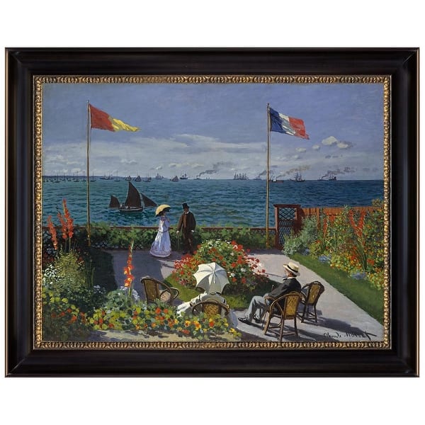 Garden at Sainte-adresse by Claude Monet Black Frame Oil Canvas Canvas Print 24 in. x 19 in. - Plastic