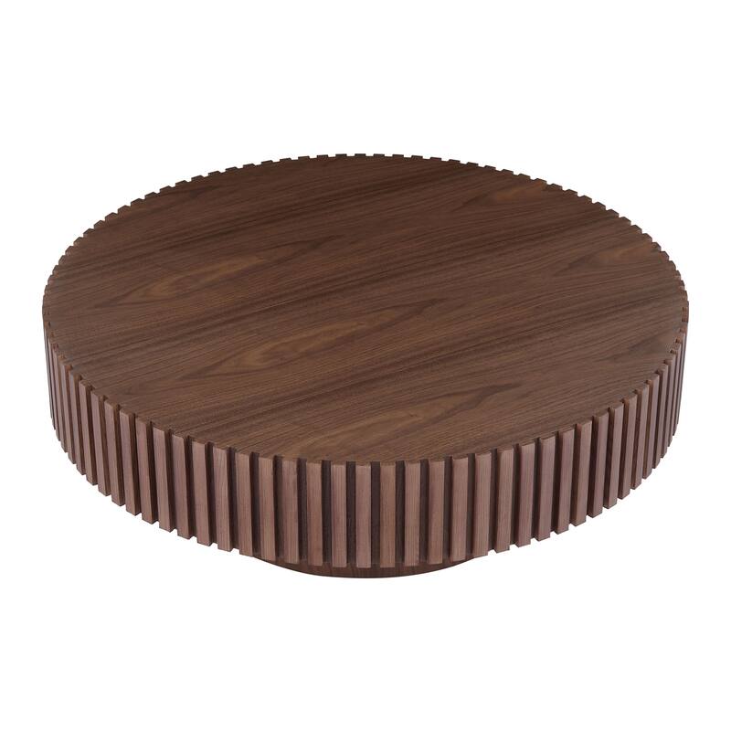 35.43'' Nesting Round Wood Coffee table for Apartment, Modern Living Room Coffee Table with Sturdy Pedestal