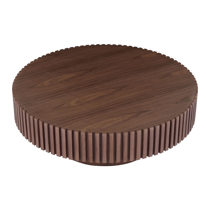 Modern Natural Black Round Coffee Table with Sturdy Pedestal No Assembled