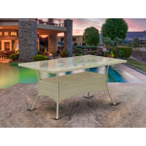 East West Furniture OSLTG03 Plastic Wood Top Natural Color Rectangular Outdoor PE Wicker Patio Table