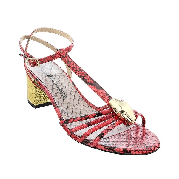 Roberto Cavalli Class Coral/Gold Leather Classic Sling Back Mid Heel Shoes-. Opens flyout.
