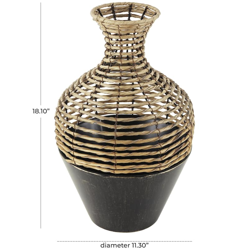 Plastic Rattan Handmade Twisted Decorative Vase with Open Frame Design and Bronze Metal Base - Bronze - Roche River Decor