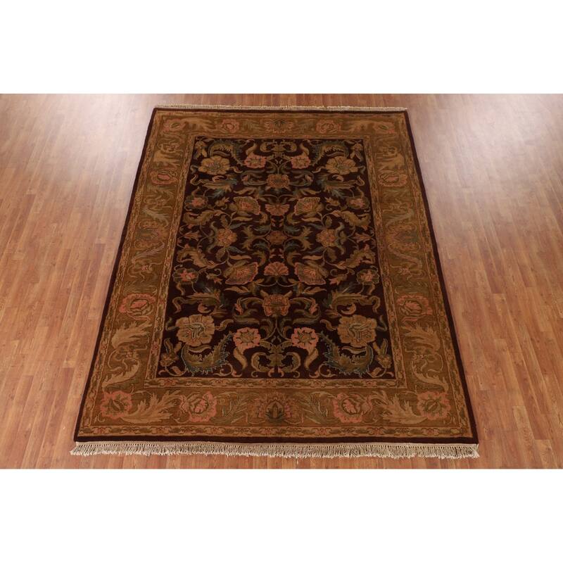 Burgundy Floral Agra Indian Area Rug Handmade Wool Carpet - 7'11"x 9'11"