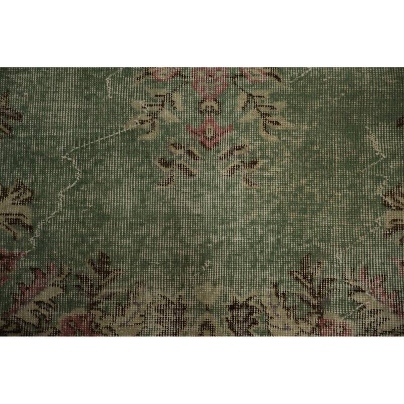 Hand Knotted Oriental 100% Wool Carpet Transitional Floral Green Anatolian Area Rug - 9' 2'' X 5' 2''