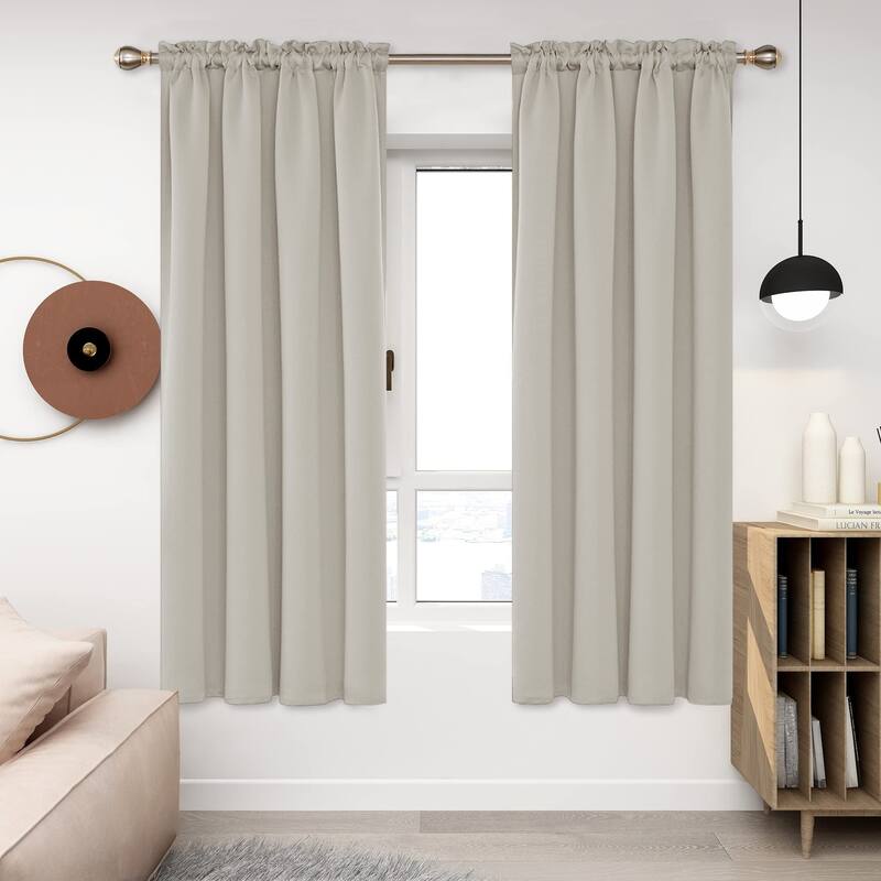 Deconovo Solid Rod Pocket Curtain Panel Pair, Set of 4 Panels - 38x63 Inch - Light Beige