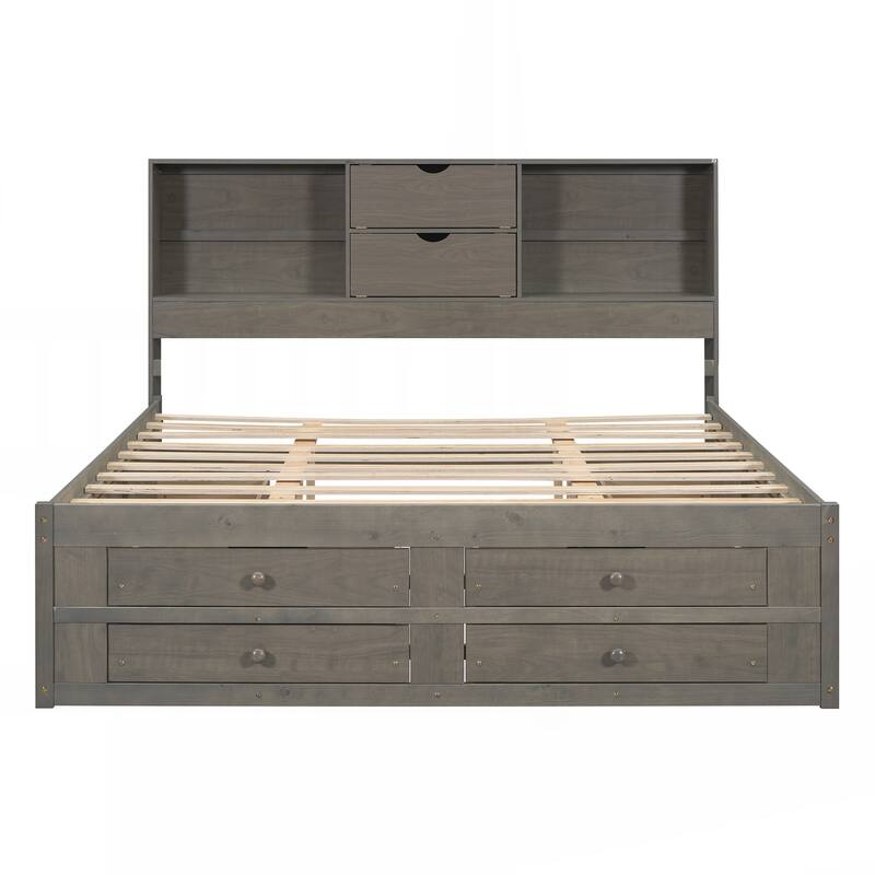 King Size Platform Bed with Storage Headboard and 8 Drawers