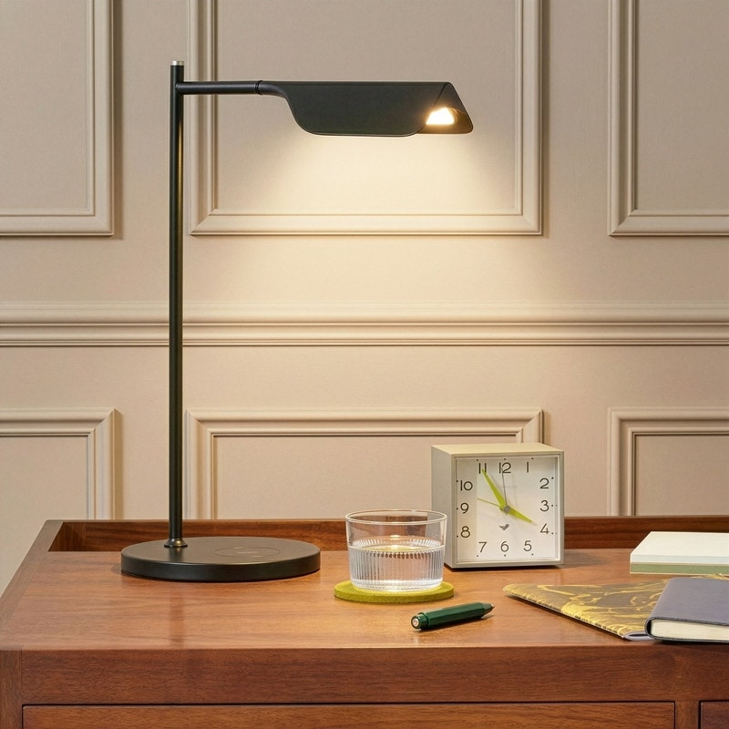 Brightech Leaf 16 in. Classic Black Dimmable LED Contemporary Desk Lamp with Wireless Charging Pad and Adjustable Lamp Head