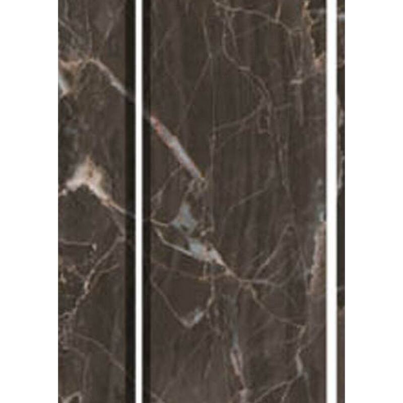 3 Panel Marble Print Canvas Room Divider, Dark Brown