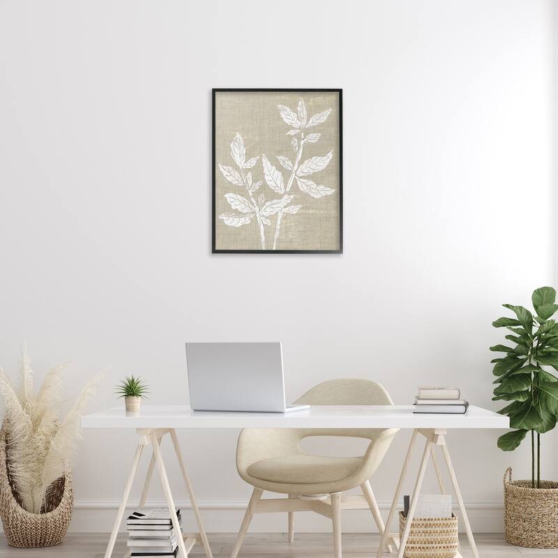 Stupell Boho Leaves on Natural Pattern Framed Giclee Art Design By Melissa Wang
