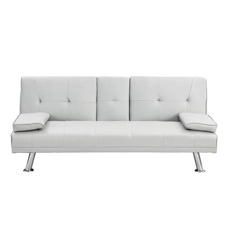 White 66.1" PVC Loveseat Sofa Bed with Wood Frame and Stainless Leg for Living Room