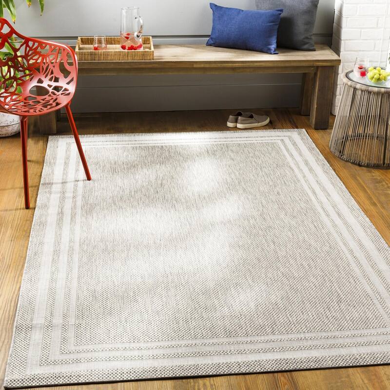 Livabliss Eagean Updated Traditional Stripe Indoor / OutdoorArea Rug - 8'10" x 12' - Beige/Grey