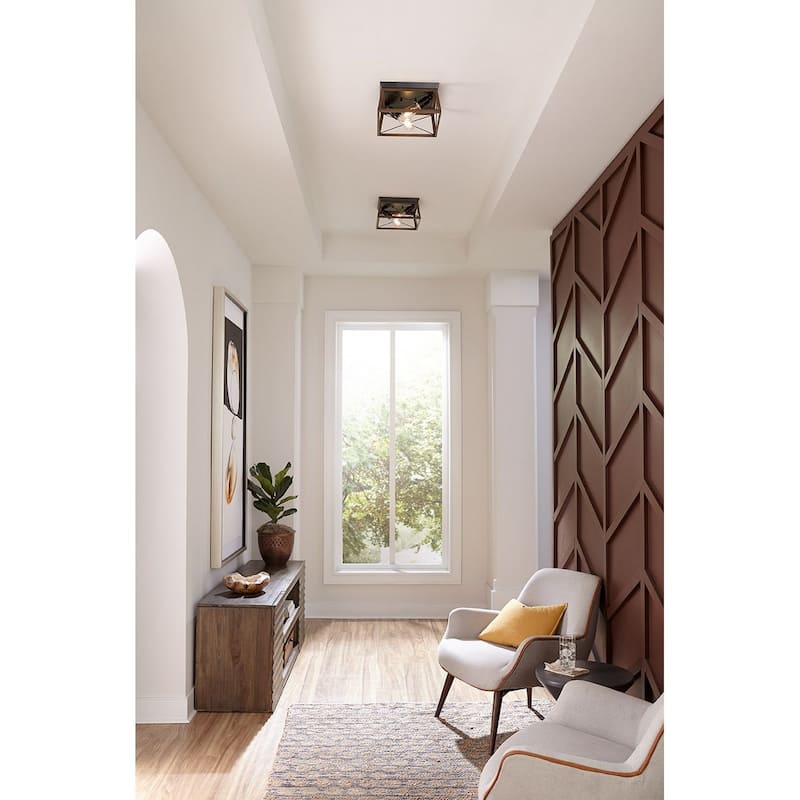 Briarwood Collection Rich Oak Flush Mount Ceiling Light - 9.120" x 15.000" x 15.000" - 9.120" x 15.000" x 15.000"