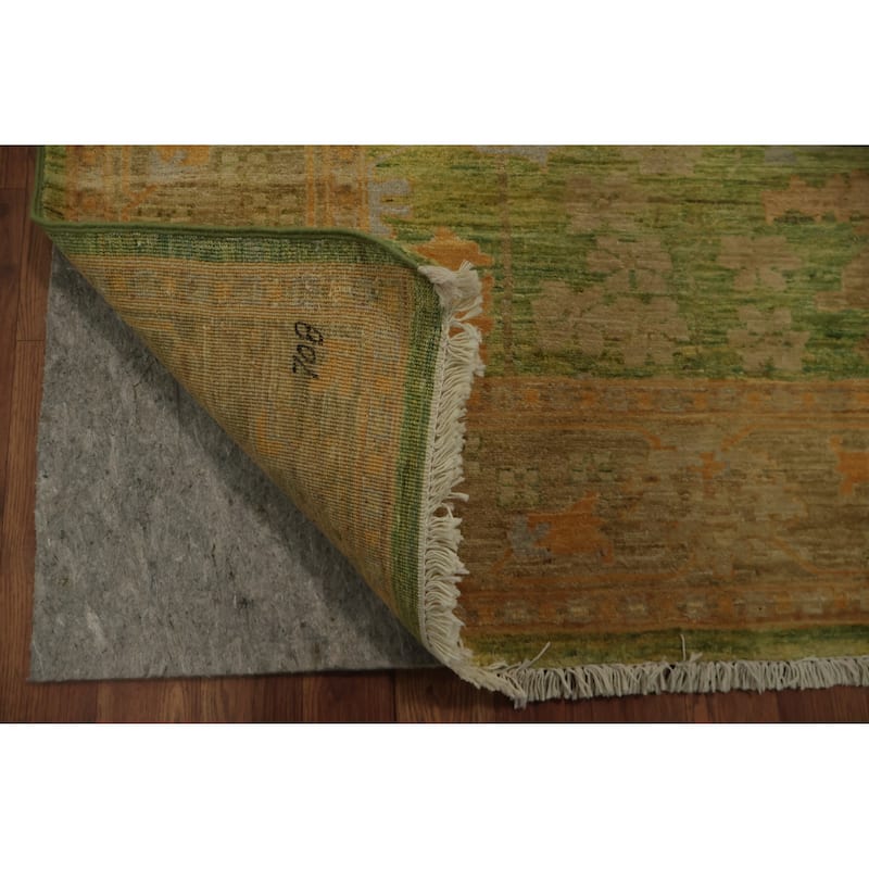 Hand Knotted Oriental 100% Wool Carpet Transitional Floral Green Oushak Area Rug - 8' 5'' X 5' 11''