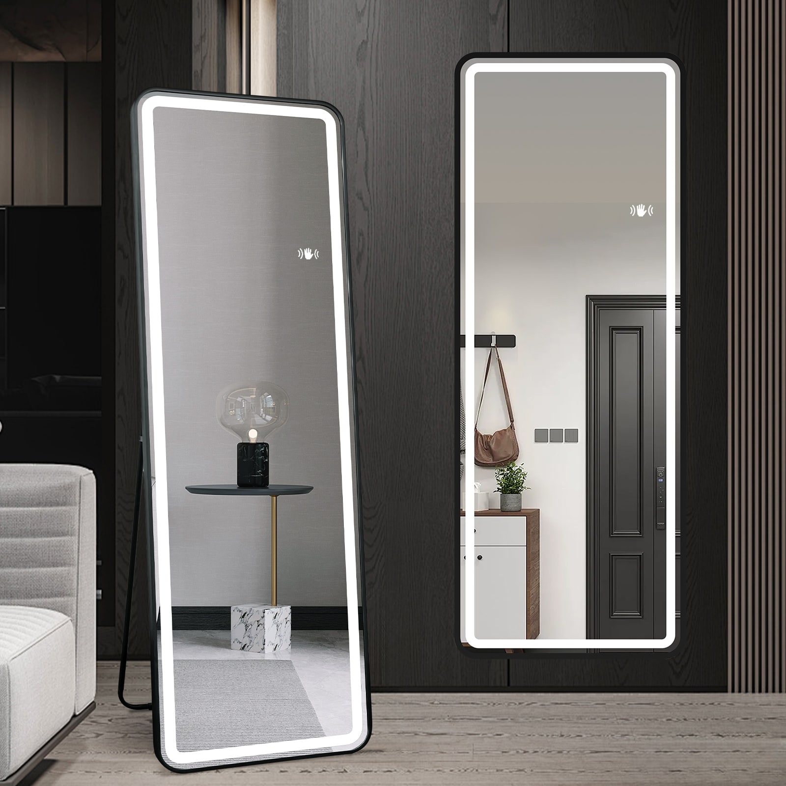 Full Length Floor Mirror with Dimmable LED Lights - Touch Control,Wall Mounted Bedroom Mirror for Adjustable Lighting