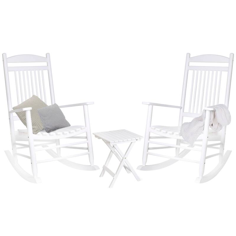 VEIKOUS 3-Piece Outdoor Rocking Chair Set with Folding Table for Patio and Porch