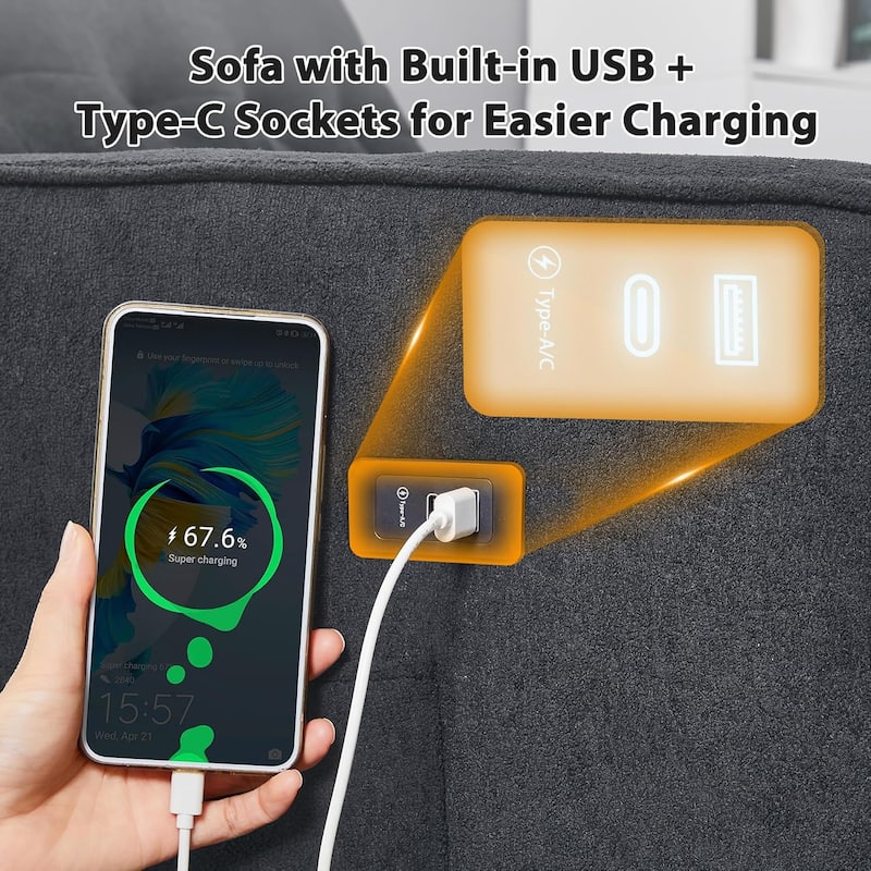 Convertible Sofa Bed,3 in 1 Pull Out Couch,Loveseat Sleeper with Adjustable Backrest,Side Pocket,USB Charging Port