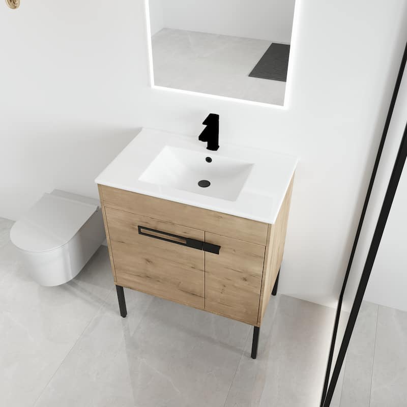 Malwee 24"/30"/36" FreeStanding Bathroom Vanity, Floor Stand Bathroom Vanity with Ceramic Top,Soft Close Door