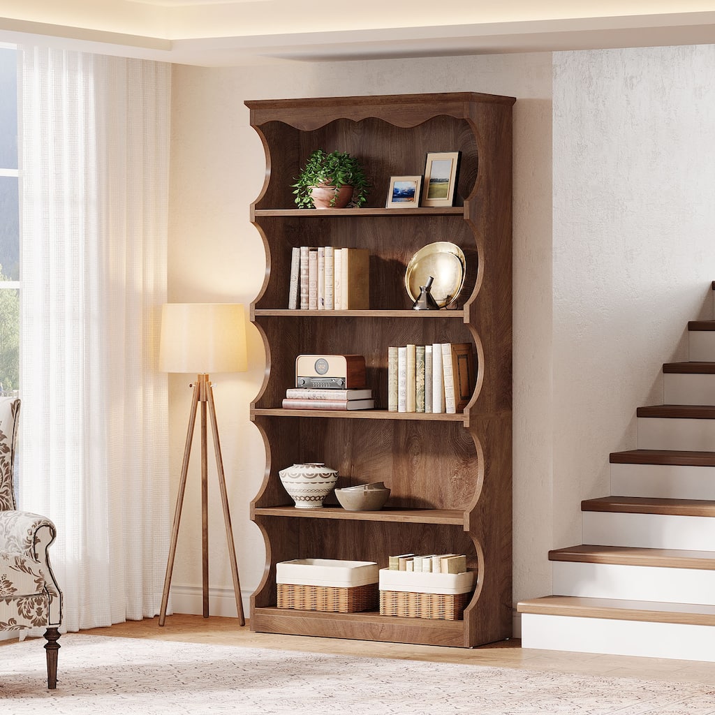 70-Inch Tall 5-Tier Bookcase with Curved-Edge Design