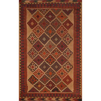 Geometric Trellis Kilim Qashqai Persian Foyer Flatweave Wool Carpet - 3'8"x 6'2"