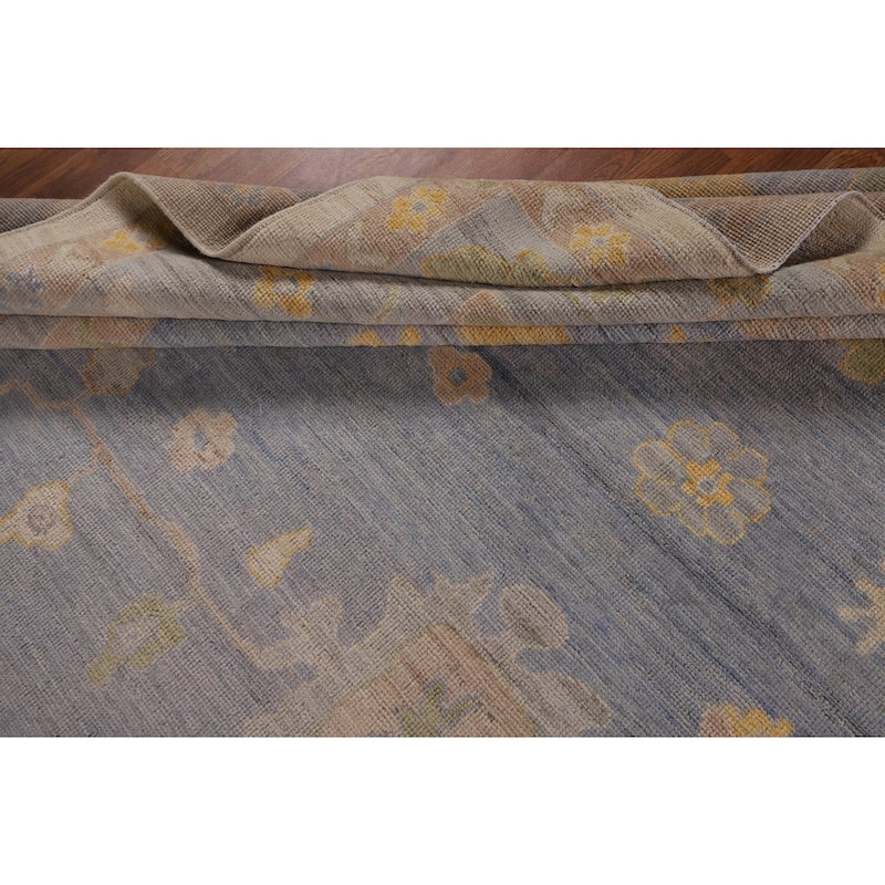 Blue Vegetable Dye Oushak Turkish Area Rug Hand-Knotted Wool Carpet - 9'6"x 12'1"