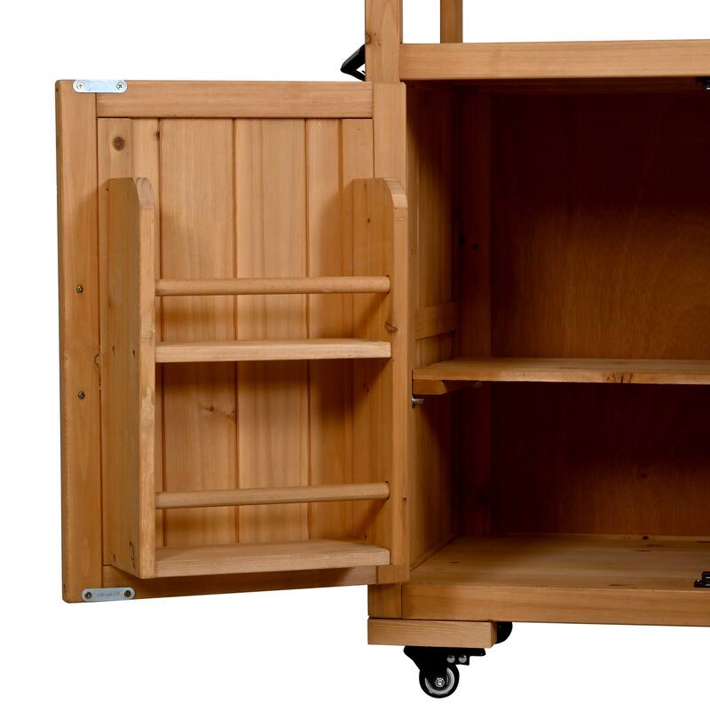 65" Outdoor Potting Bench with Stainless Steel Top, Rolling Garden Workstation with Hutch & Storage