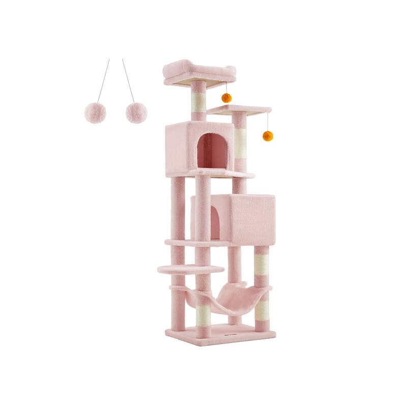 Multi-Level Cat Tree with Perches Caves and Scratching Posts - 61" - Jelly Pink