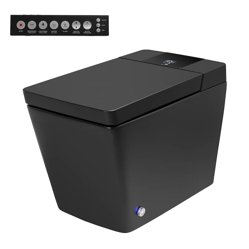 Elongated Smart Bidet Toilet with Foot Sensor, Auto Flush, LED Display, Heated Seat - Black