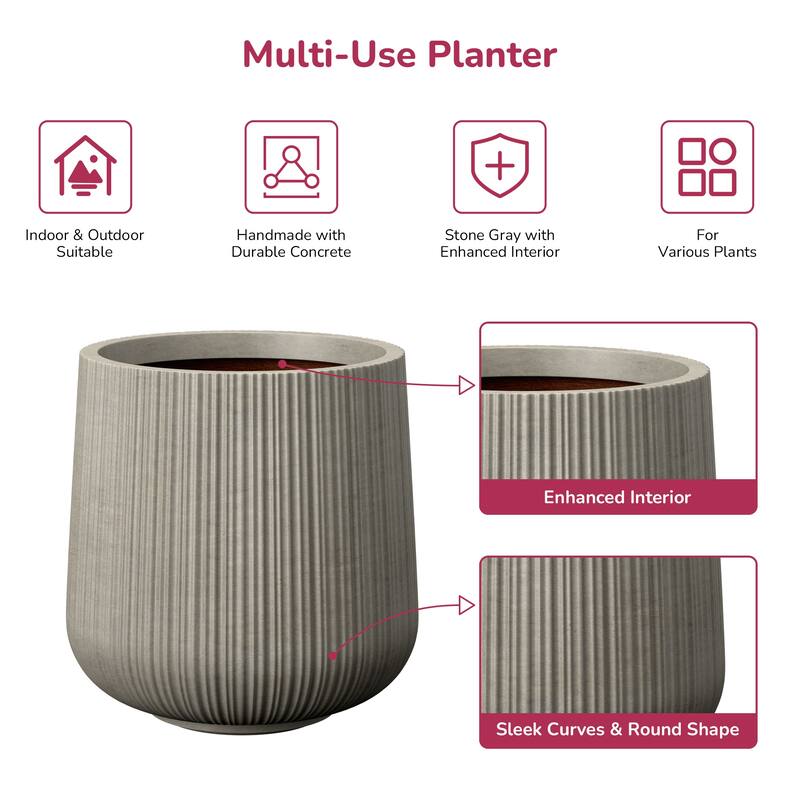 Concrete Tall Round Planter Pot with Drainage Holes