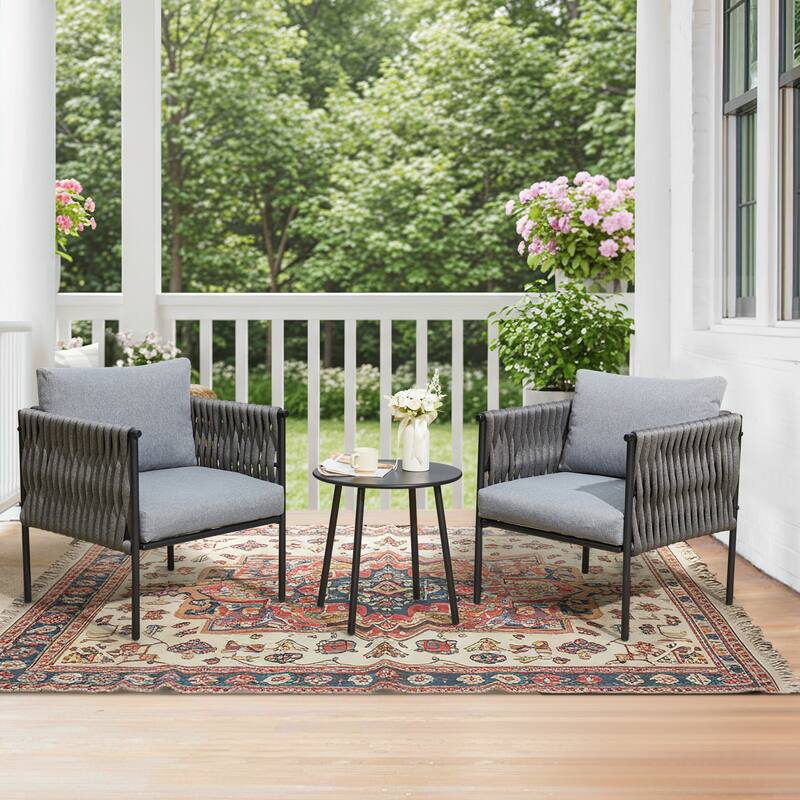 EROMMY 3-Piece Patio Furniture Set with Coffee Table, Outdoor Deep Seating Armchairs with Thick Cushions