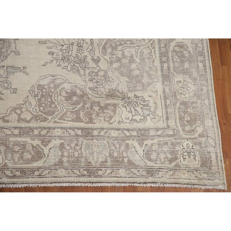 Hand Knotted Oriental 100% Wool Carpet Traditional Floral Beige & Ivories Tabriz Area Rug - 12' 6'' X 9' 6''