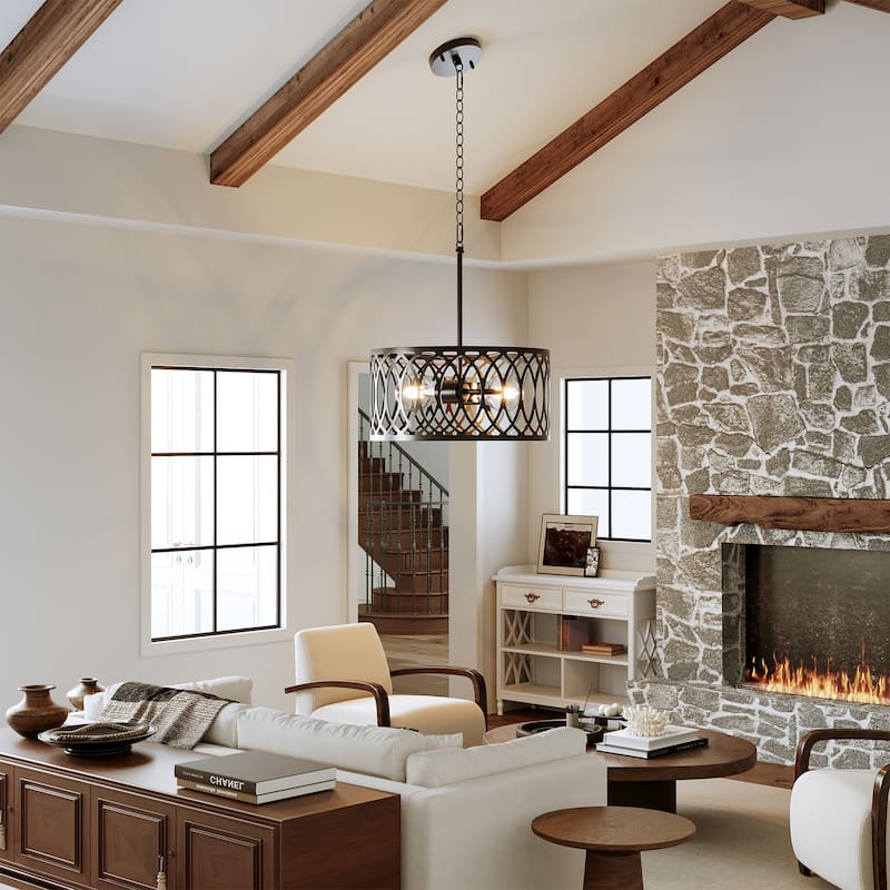 13" 2-Light Dimmable Modern Drum Chandelier with Adjustable Height