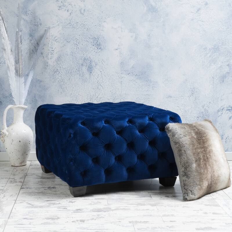 Elegant Design Ottoman with Velvet ,suit a variety of stylish home Settings - Blue - Large