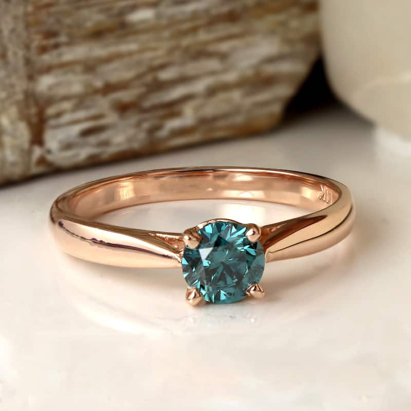 Auriya 14k Rose Gold 3/4ctw Solitaire Blue Diamond Engagement Ring