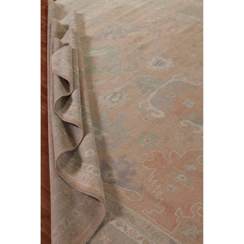 Hand Knotted Oriental 100% Wool Carpet Transitional All-Over Peach Oushak Area Rug - 12' 0'' X 9' 1''