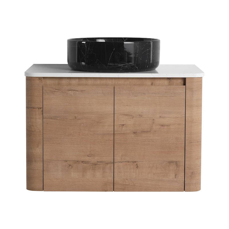 30'' Wall-Mounted Bathroom Vanity With Ceramic Art Sink & 2-Soft-Close Door, KD-Packing, Plywood