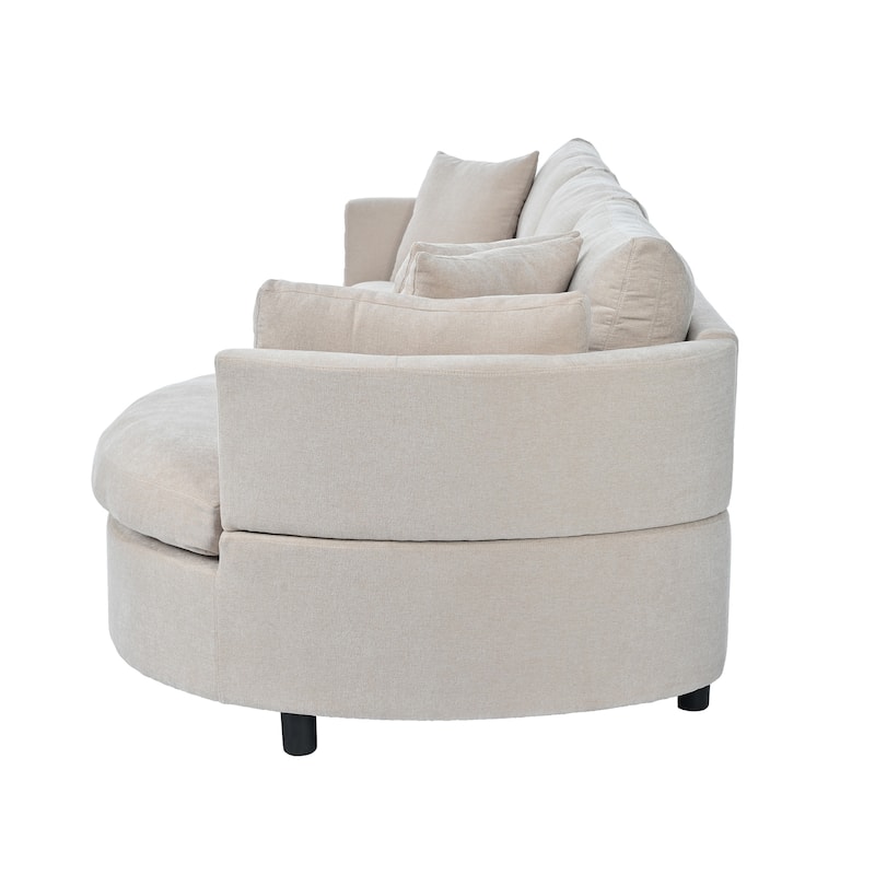 Curved Chenille Fabric Sofa with 3 Pillows, Removable Cushions, Wood Frame for Living Room
