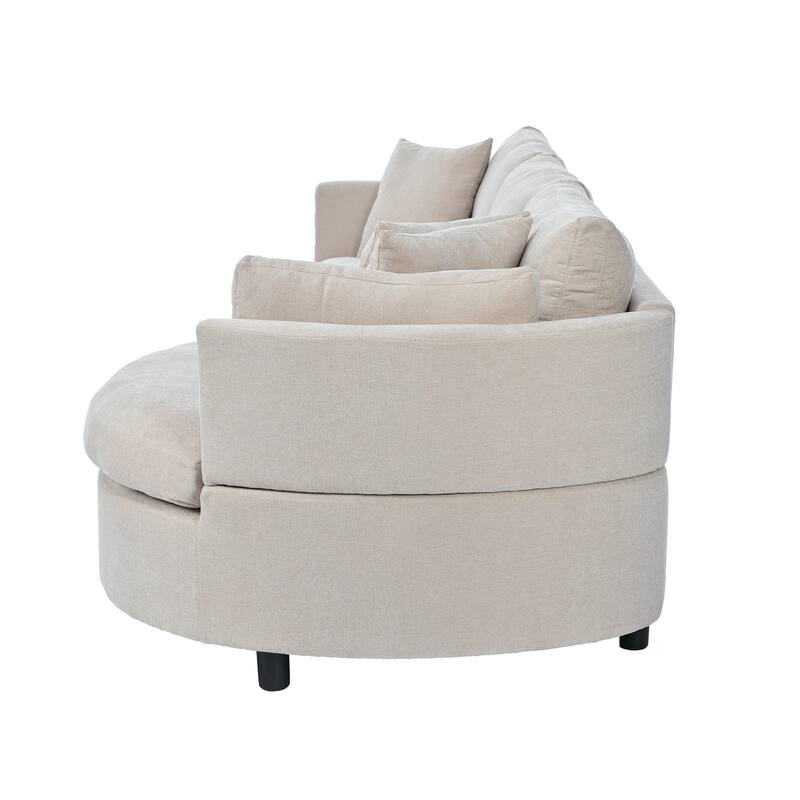 Polyester Combination Sofas with 3 Pillows, Chenille Curved Sectional Sofa for Livingroom 3-Seater Neil Fabric Sofa
