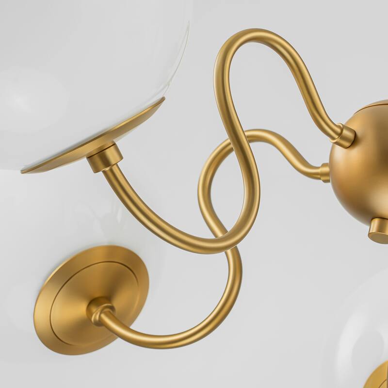 5-Light Mid-Century Modern Gold Sputnik Opal Glass Globe Bubble Chandelier for Dining Room - 27.5 in. W x 87.4 in. H
