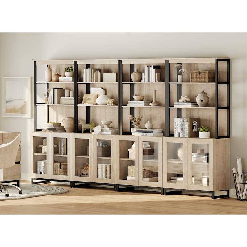 4 PCS Modern 72" Tall Bookcases with Glass Doors and Adjustable Shelves for Home Office, Living room.