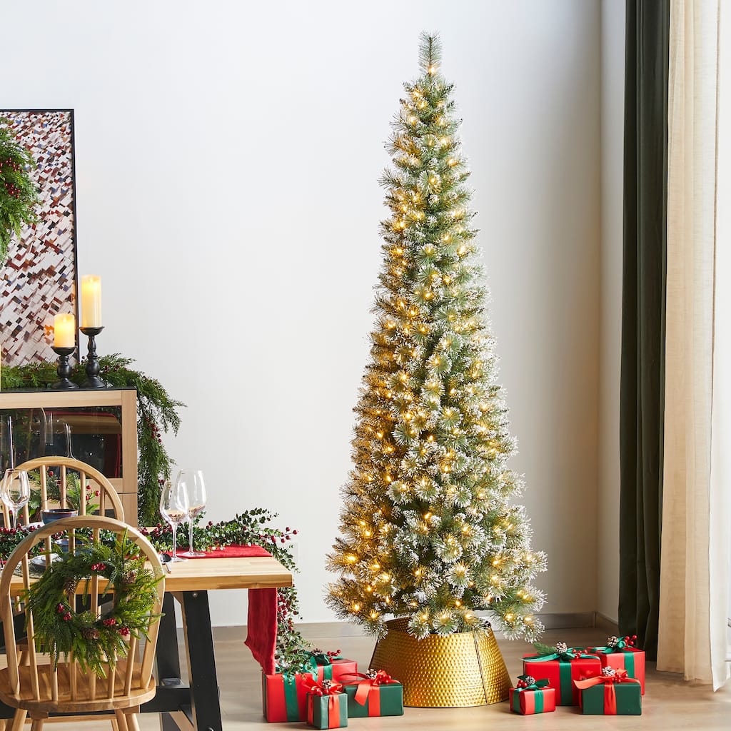 Glitzhome 7.5/9/11ft Pre-Lit Flocked Warm White & Multi-color Artificial Christmas Tree with Remote Controller