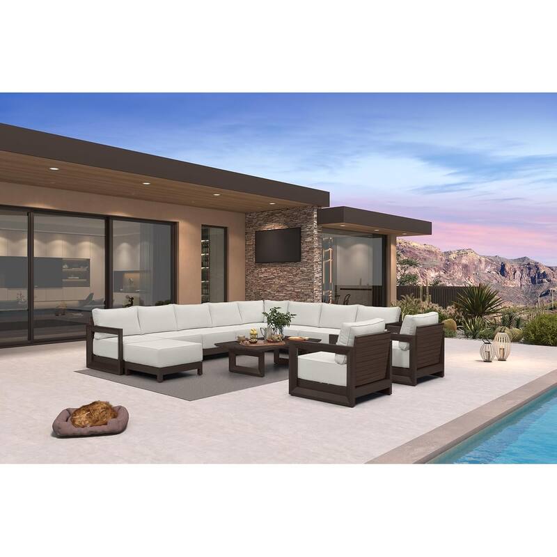 PURPLE LEAF Caesar Enclosed White Outdoor Couch with 9.6" Thick for Yard Porch Deck Patio Conversation Sets - 10 Seats+1 Ottoman+1 Table - Enclosed