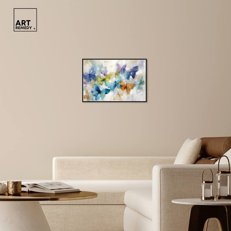 Art Remedy Fluttering Butterflies Framed Butterfly 1 Piece Canvas Wall Art