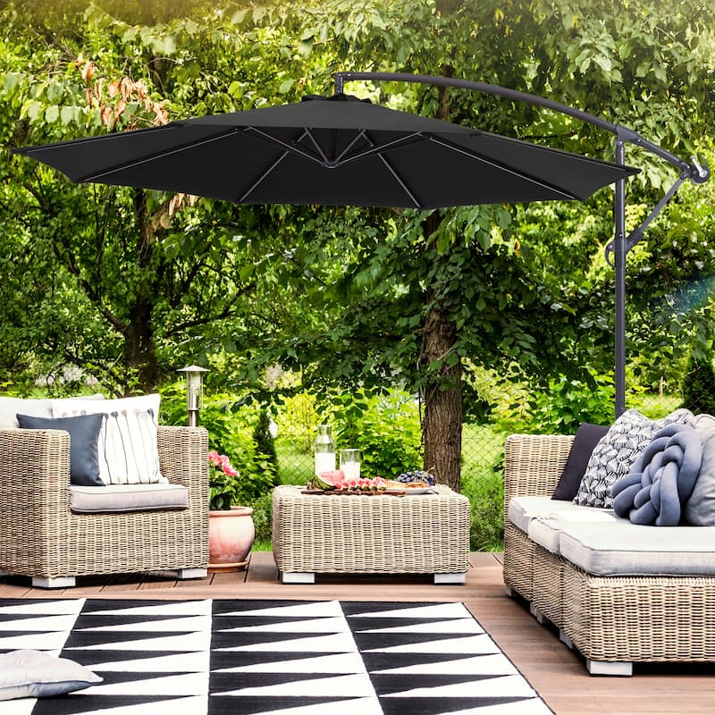 BONOSUKI 10ft Patio Umbrella,Hanging Market Umbrellas w/Tilt Adjustment - Black