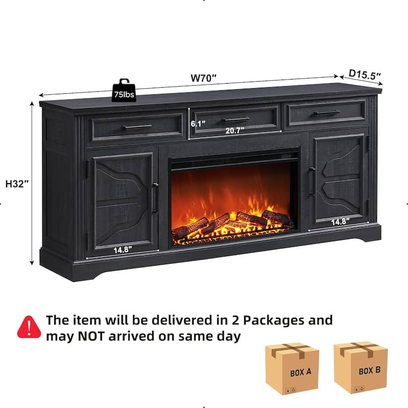 Farmhouse Fireplace TV Stand for Up to 80" TV, Entertainment Center
