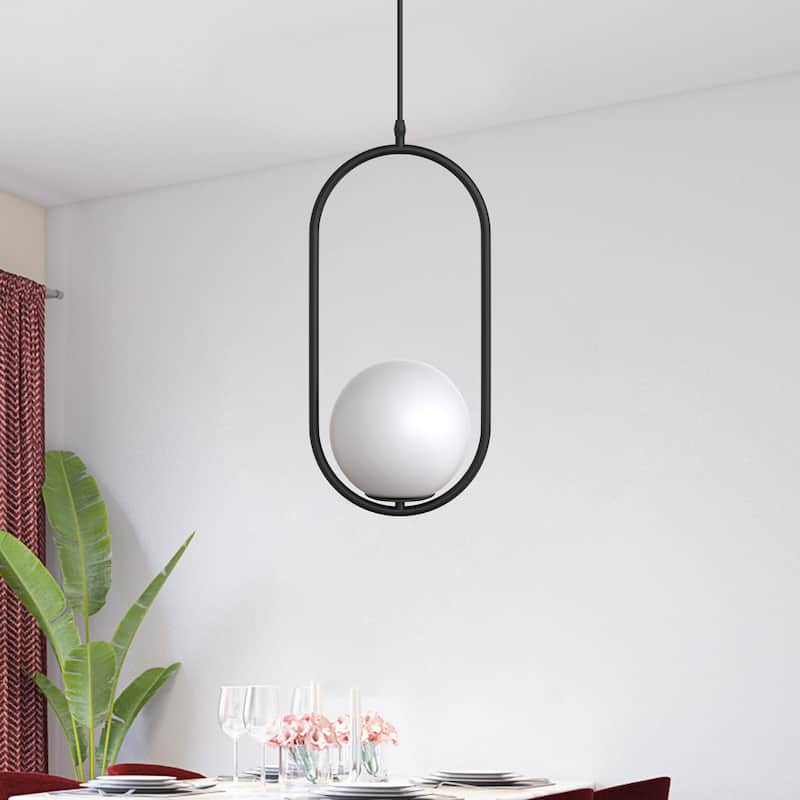YANSUN 1-Light Oval Black Globe Modern Pendant Light Hanging Lighting Fixture for Kitchen Island Living Room Dining Room