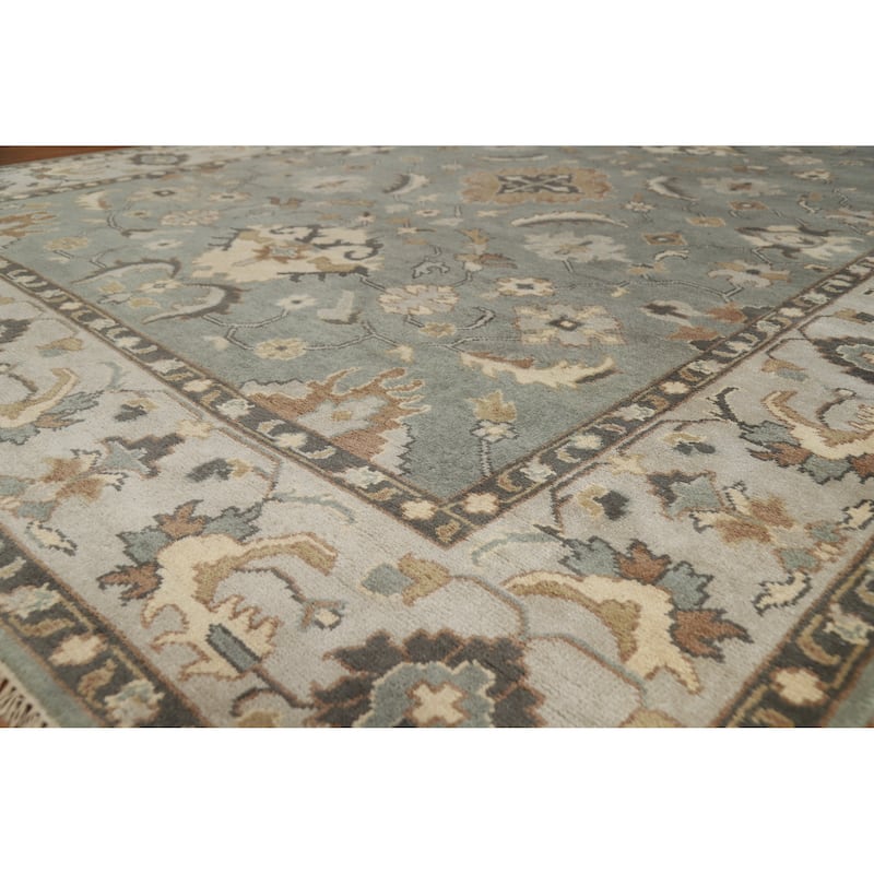 Floral Oushak Indian Area Rug Handmade Wool Carpet - 9'1" x 11'9" - Grey - 9'1" x 11'9"