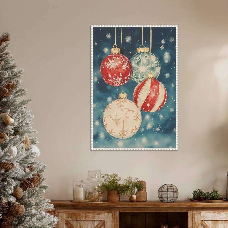 Christmas Ornaments III by Melloi Art Prints (23 x 33 in.), Framed Canvas Wall Art Print - Sylvie Beaded White