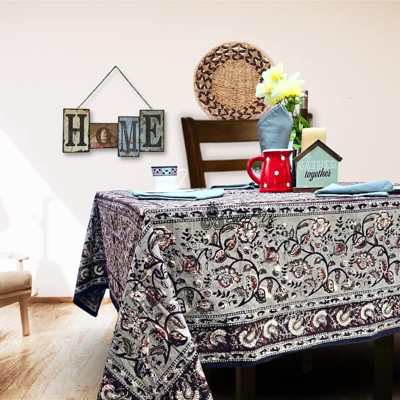 Earthen Vintage Floral Block Print Cotton Tablecloth Collection